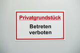 Privatgrundstück Betreten verboten 150 x 250 mm Warn- Hinweis- und Verbotsschild PST-Kunststoff