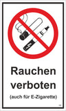 Rauchen verboten (auch für E-Zigarette) 250 x 150 Schild PST-Kunststoff Default Title