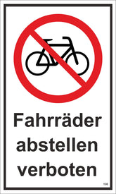 Fahrräder abstellen verboten 250 x 150 mm Warn- Hinweis- und Verbotsschild PST-Kunststoff