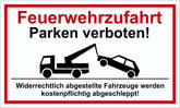Feuerwehrzufahrt Parken verboten! 150 x 250 mm Warn- Hinweis- und Verbotsschild PST-Kunststoff