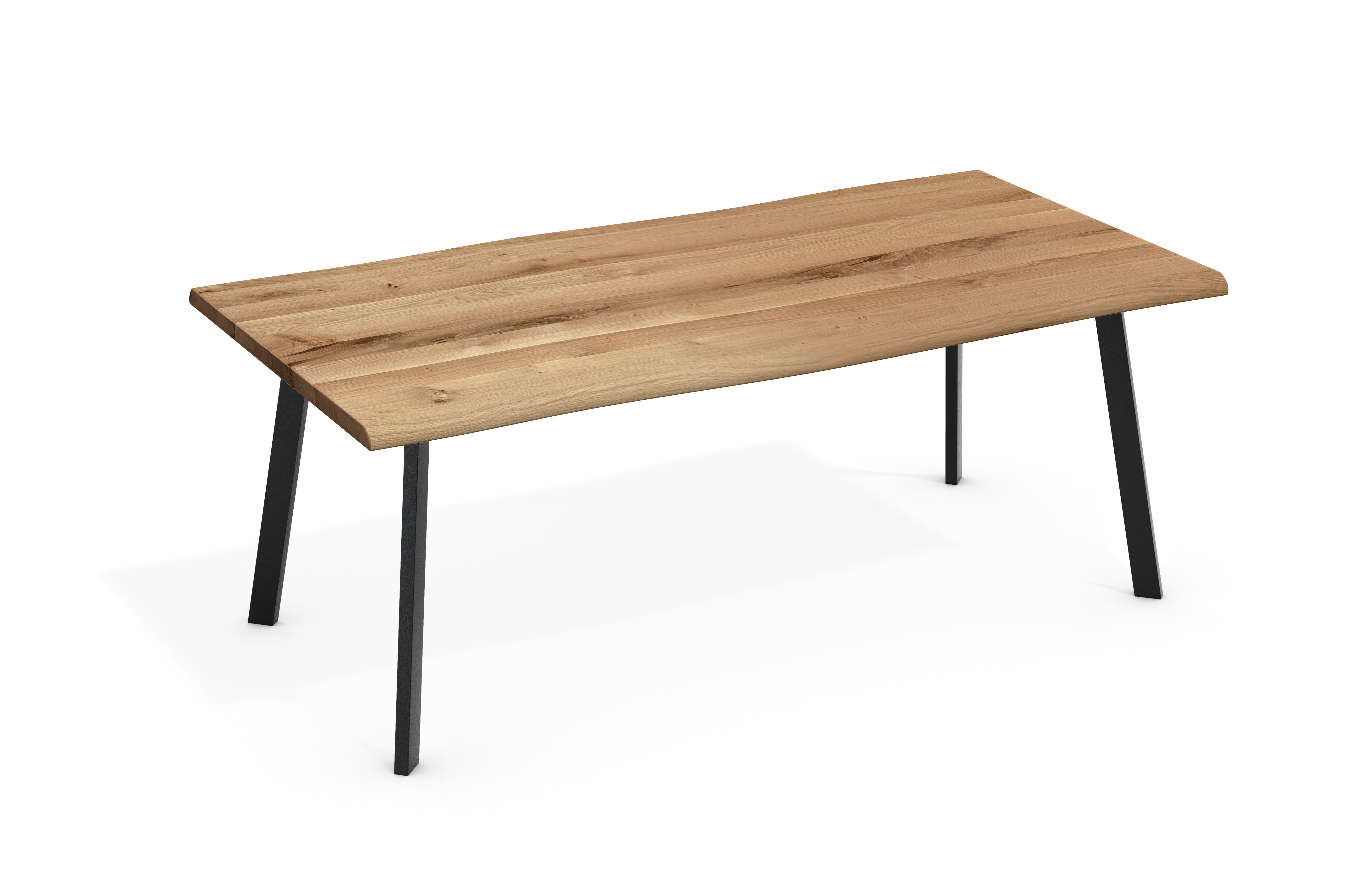 Esstisch "Lukas" 4 Fuß Gestell schräg Eiche massiv mit Baumkante