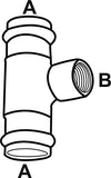 Cornat Press-T-Stück mit 2 Muffen, A 15 mm, B 1/2Zoll Innengewinde, 1 Stück, rotguss, T65311512B