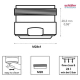 Schläfer 100018 - Neoperl Universal-Strahlregler Wasserhahn Strahlregler M28, Perlator Honeycomb M28X1, Antikalk, Mischdüse für Armaturen, Luftsprudler, Weicher Stralstrahl mit Dichtung. 1 Stück