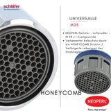 Schläfer 100018 - Neoperl Universal-Strahlregler Wasserhahn Strahlregler M28, Perlator Honeycomb M28X1, Antikalk, Mischdüse für Armaturen, Luftsprudler, Weicher Stralstrahl mit Dichtung. 1 Stück