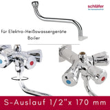 Schläfer 400610 Universal S-Auslauf für Elektro-Übertischgeräte, Heißwassergeräte | 170 mm x 1/2 Zoll | Rohrdurchmesser: Ø 14 mm | Messing Verchromt | Schwenkbarer S-Rohrauslauf