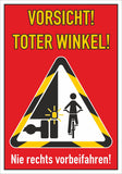 Aufkleber 'Vorsicht! - Toter Winkel!' 200 x 140 mm