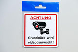'Achtung - Grundstück wird videoüberwacht!' 100 x 100 mm selbstklebend Warn- Hinweis- und Verbotsschild/Hart-PVC