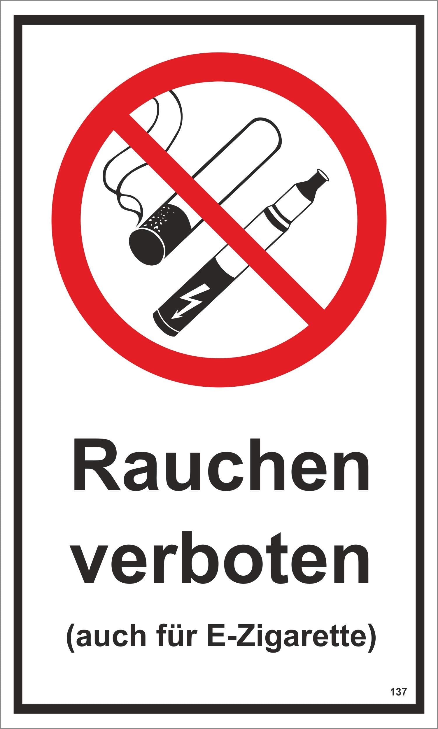 Rauchen verboten (auch für E-Zigarette) 250 x 150 Schild PST-Kunststoff Default Title