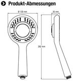 Cornat Handbrause "Turi" - 130 mm Kopfdurchmesser - verchromt - 3 Strahlarten: Normal-, Massage- & Sprühstrahl - Wasserstop & Anti-Kalk / Wasserspareinsatz / ECO-Brausekopf / Duschbrause / TECB3424
