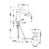 Duravit "B2 M-Size" Einhebel-Waschtischmischer 138 mm (mit Zugstangen-Ablaufgarnitur, chrom)